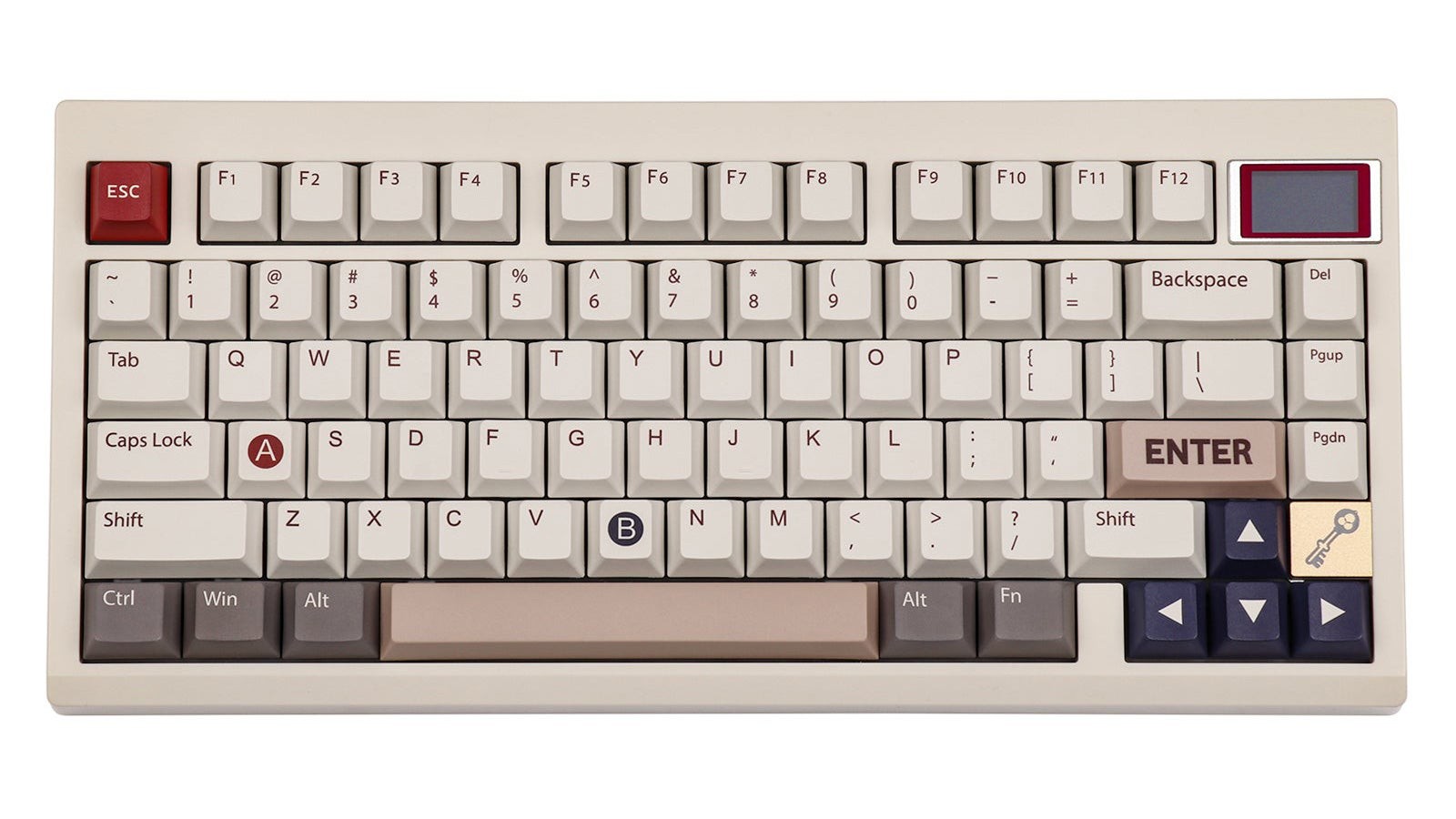 Bàn phím cơ Epomaker TH80 Pro V2 màu xám retro với màn hình LCD nhỏ góc trên phải