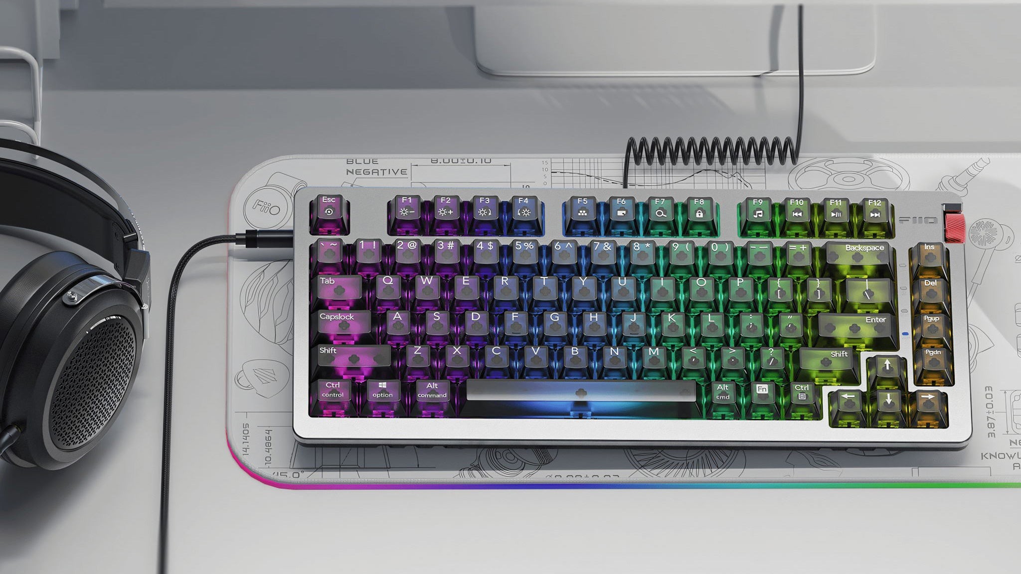 Bàn phím cơ FiiO KB3 tích hợp DAC/AMP với keycap trong suốt và núm xoay