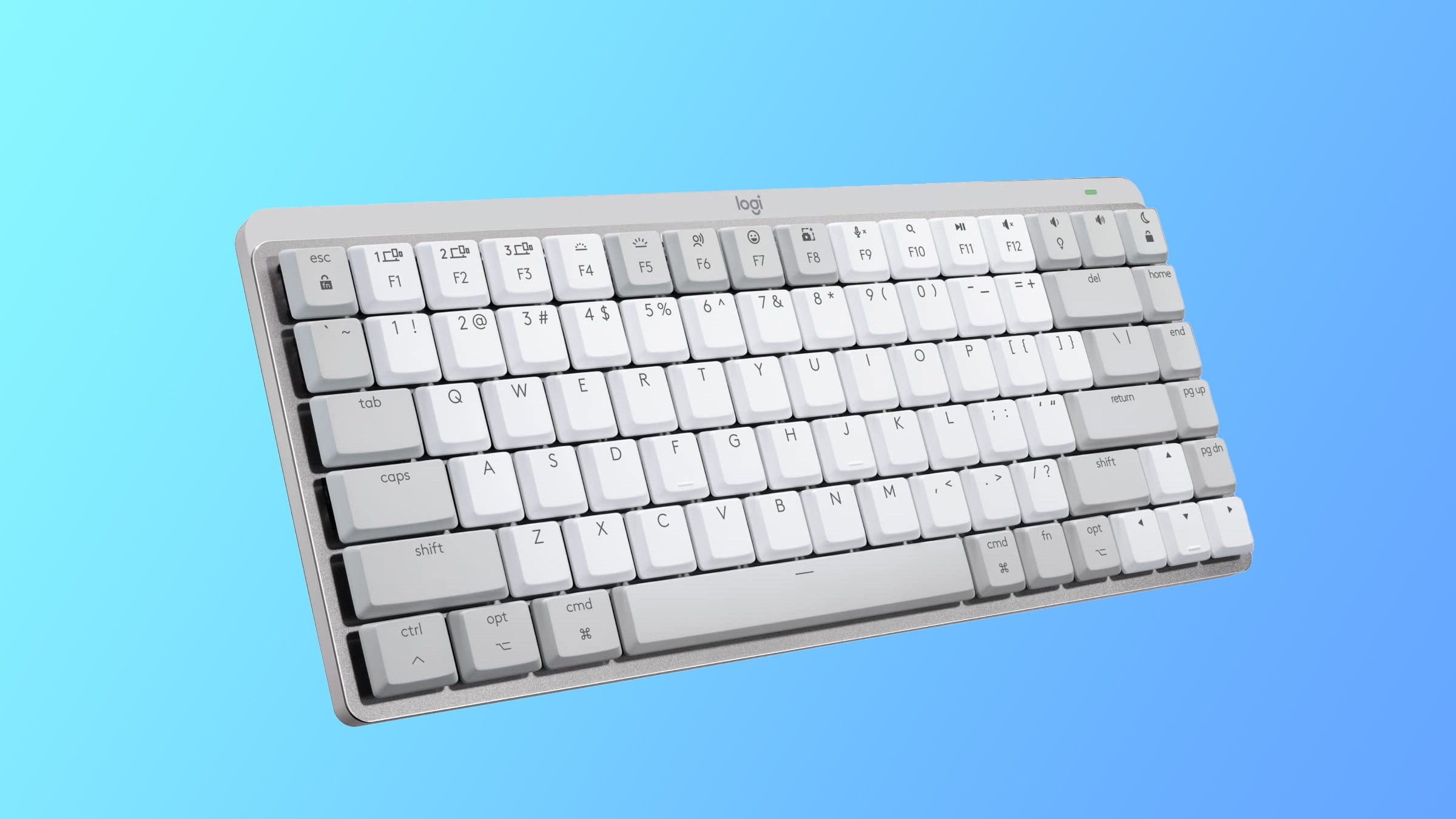 Bàn phím cơ không dây Logitech MX Mechanical Mini màu xám với layout nhỏ gọn