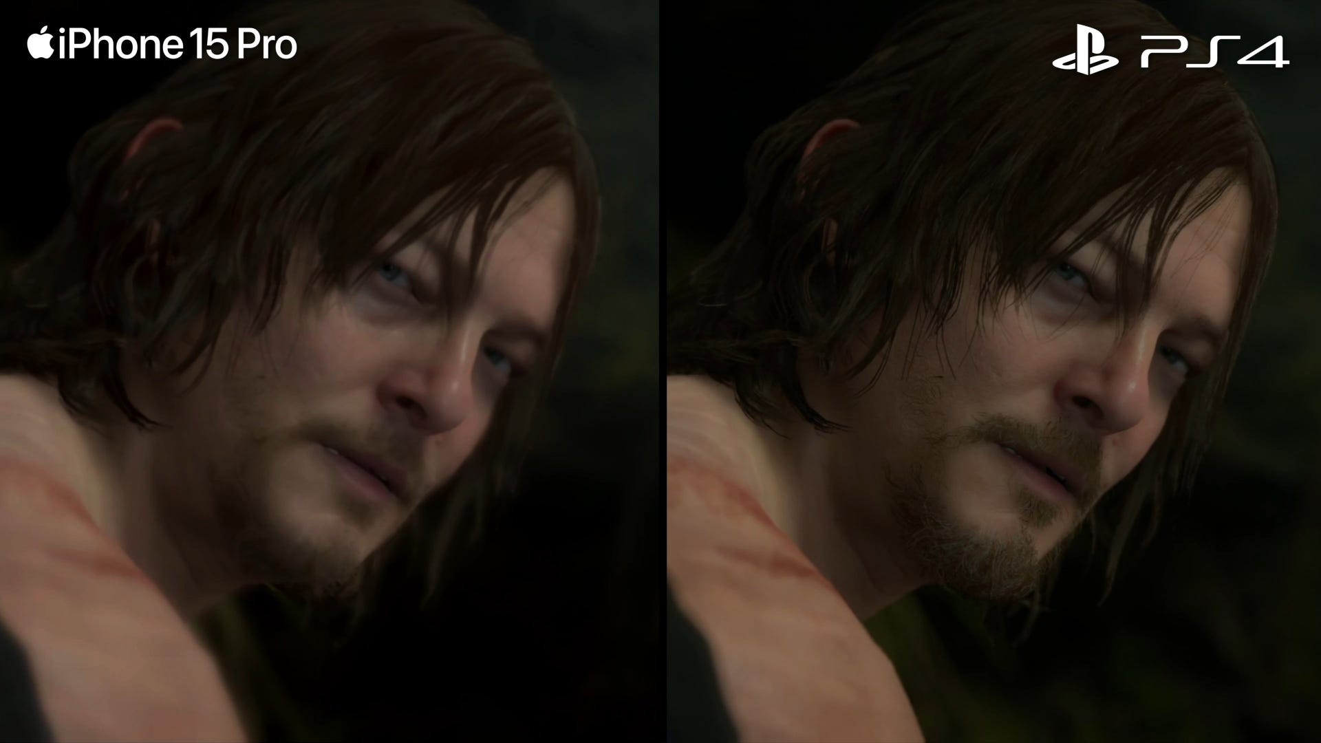 Giao diện Death Stranding trên màn hình iPhone 15 Pro với các nút điều khiển cảm ứng
