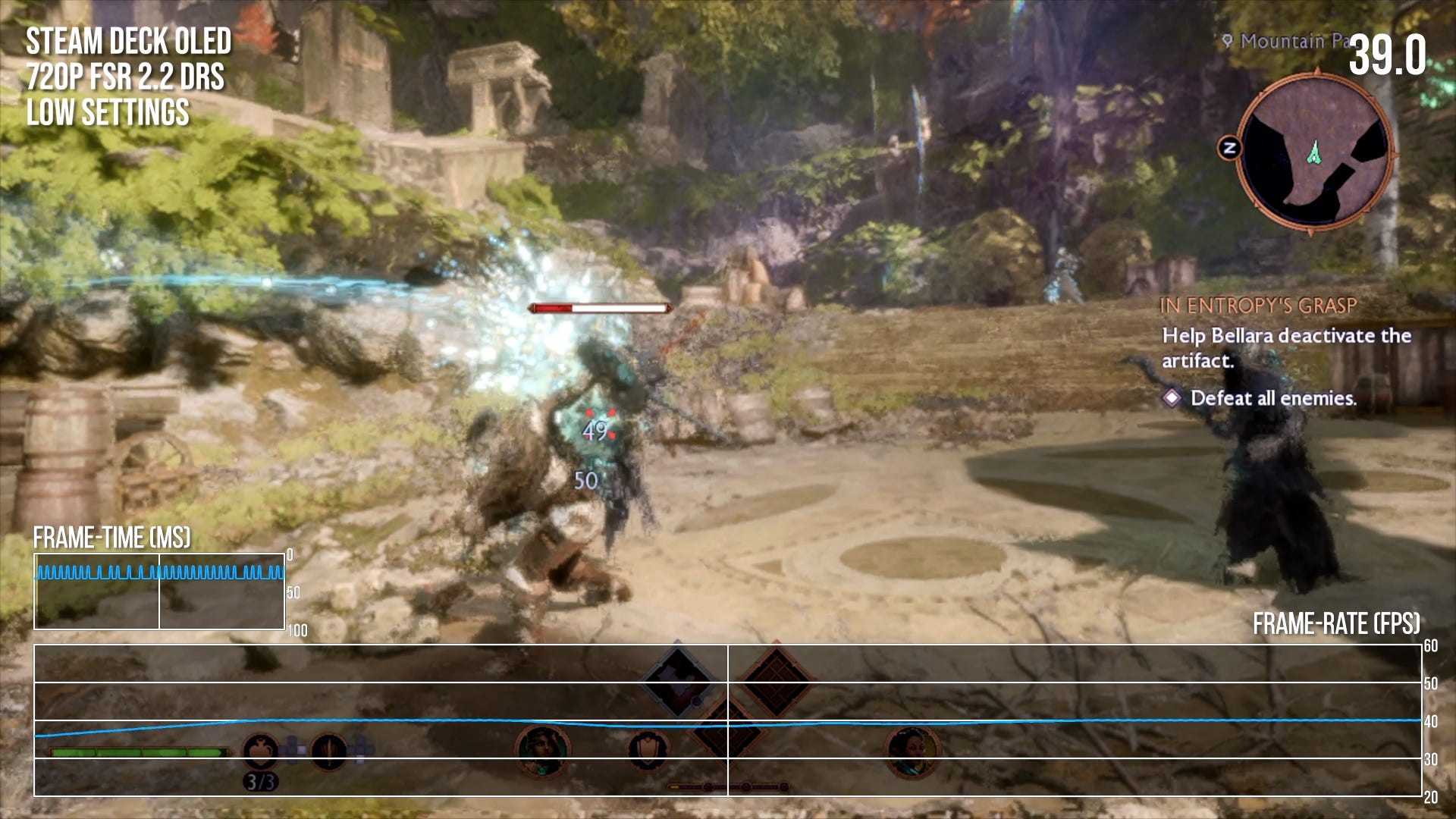 Một cảnh chiến đấu trong Dragon Age: The Veilguard chạy trên Steam Deck với nhiều sự đánh đổi về đồ họa