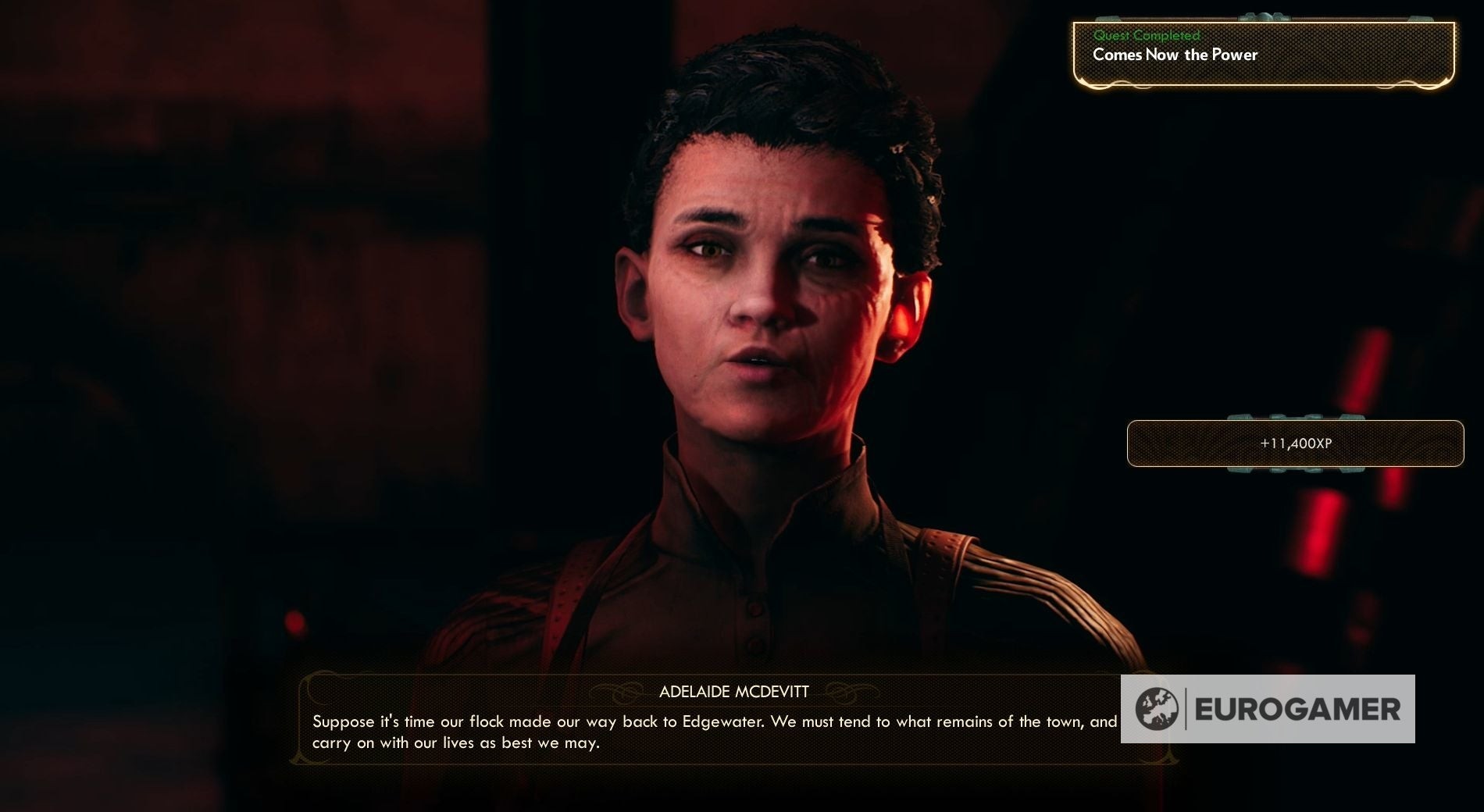 Adelaide McDevitt vui mừng sau khi Reed Tobson rời Edgewater trong The Outer Worlds