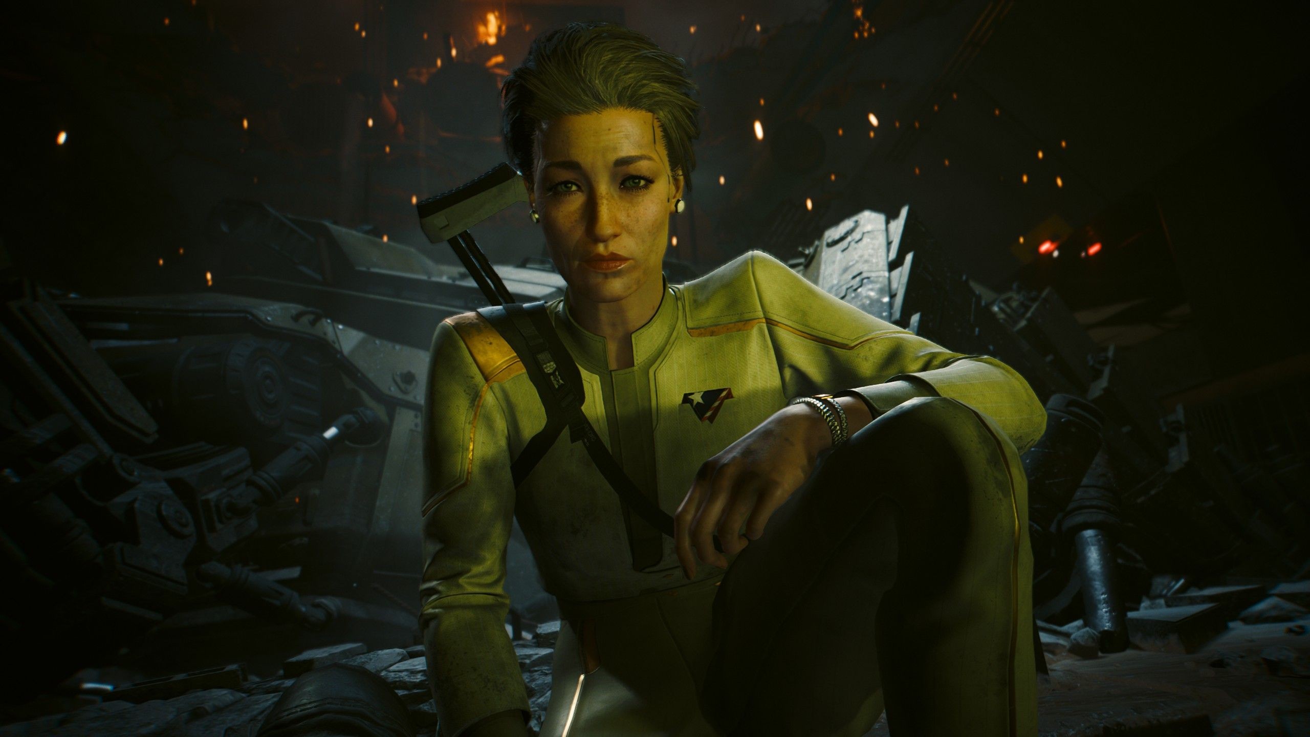 Ảnh chụp màn hình Cyberpunk 2077 cho thấy Tổng thống Myers đang hồi phục sau một cuộc chiến đấu trong khu vực mới của Dogtown