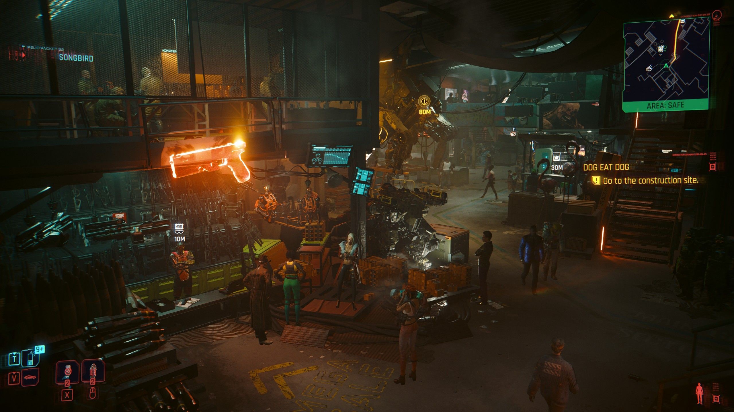 Ảnh chụp màn hình Cyberpunk 2077 Phantom Liberty cho thấy một khu chợ nhộn nhịp trong khu vực mới của Dogtown