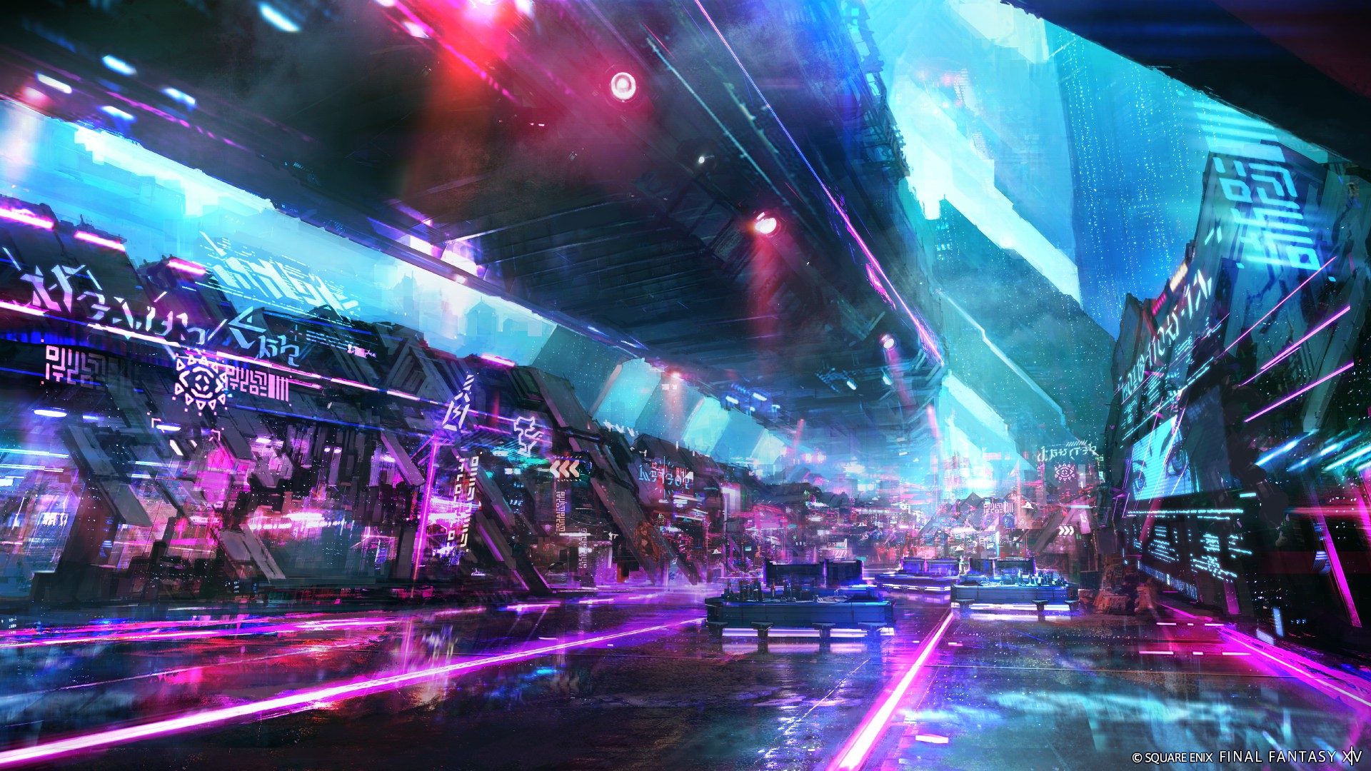 Ảnh concept thành phố cyberpunk Solution Nine trong FF14 Dawntrail