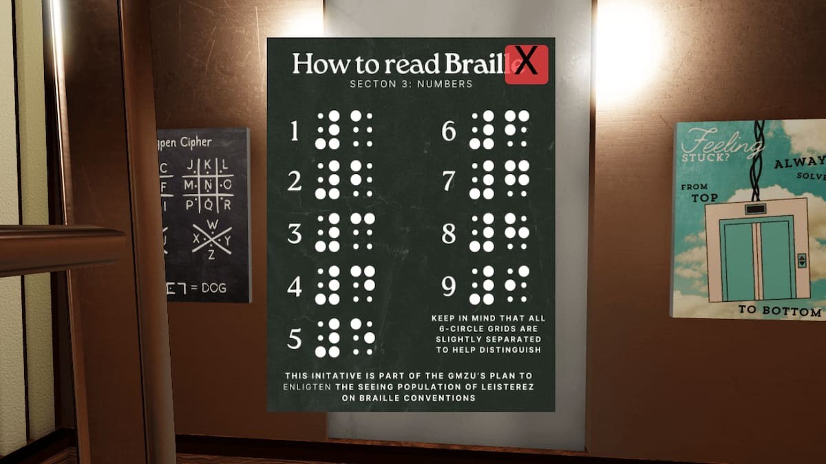 Áp phích chữ nổi Braille trong thang máy Terminal Escape Room