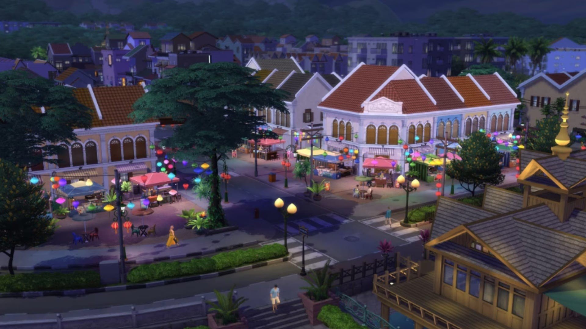 Artwork quảng cáo The Sims 4 For Rent tại chợ đêm Tomarang.