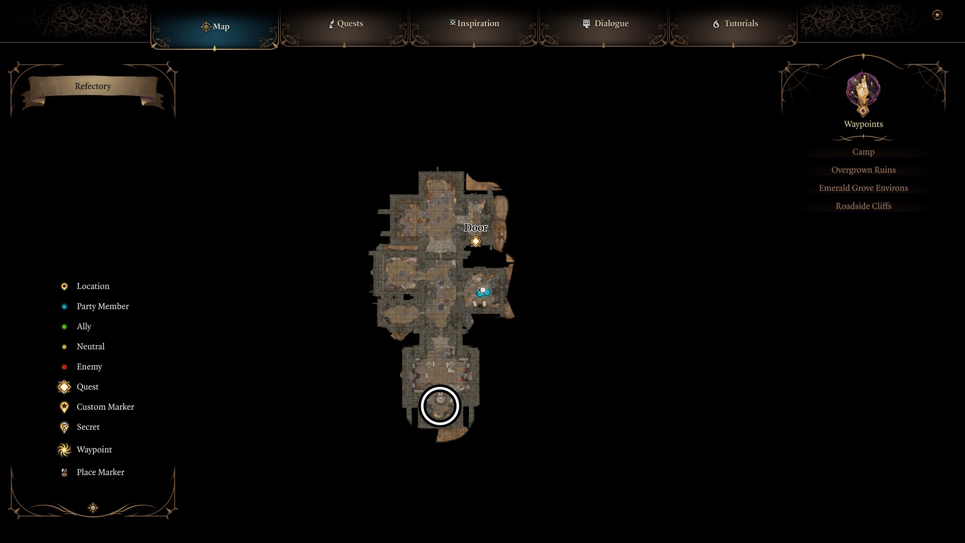 Bản đồ bên trong khu tàn tích Refectory cho thấy các phòng cần khám phá trong Baldur's Gate 3