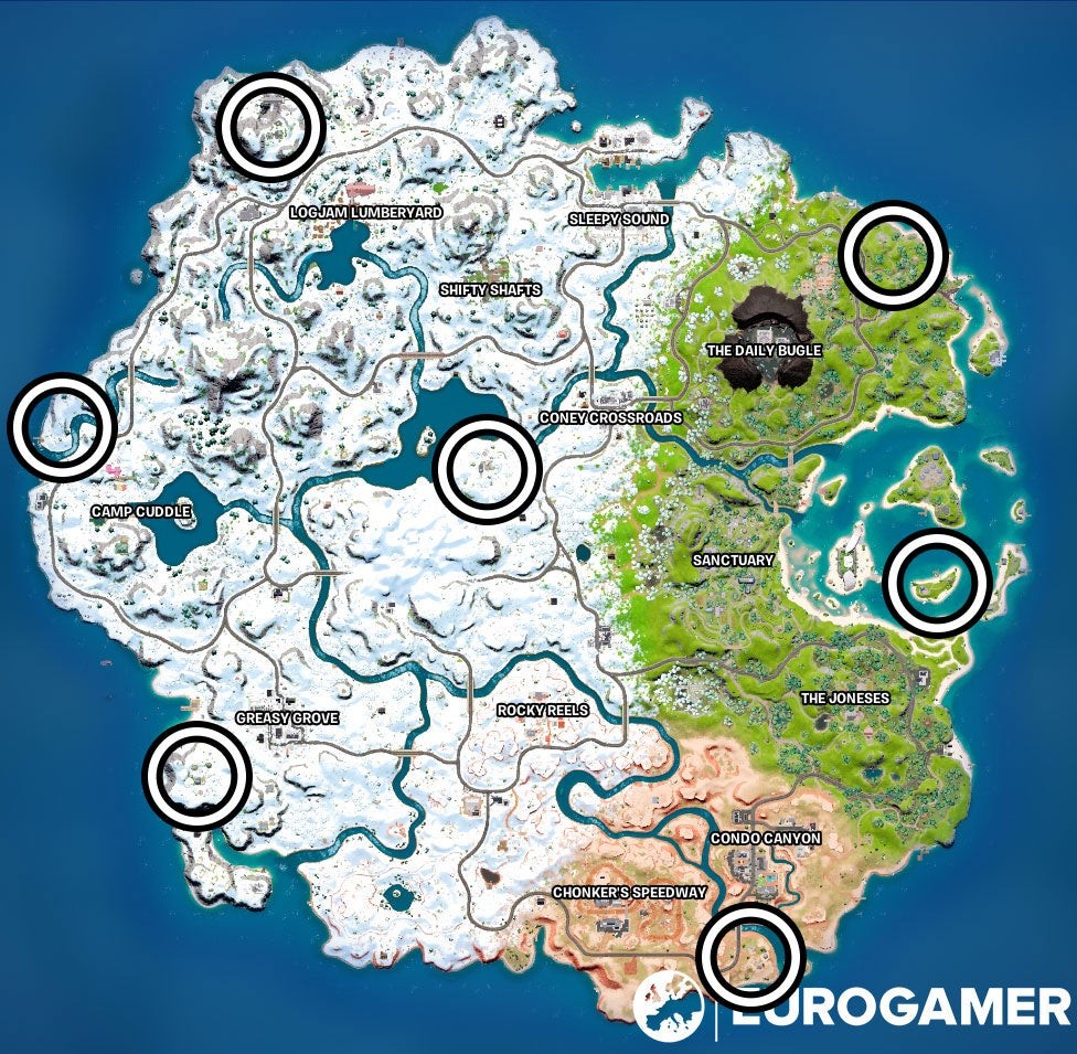 Bản đồ các vị trí Seven Outpost (Vault) khác trong Fortnite Chapter 3