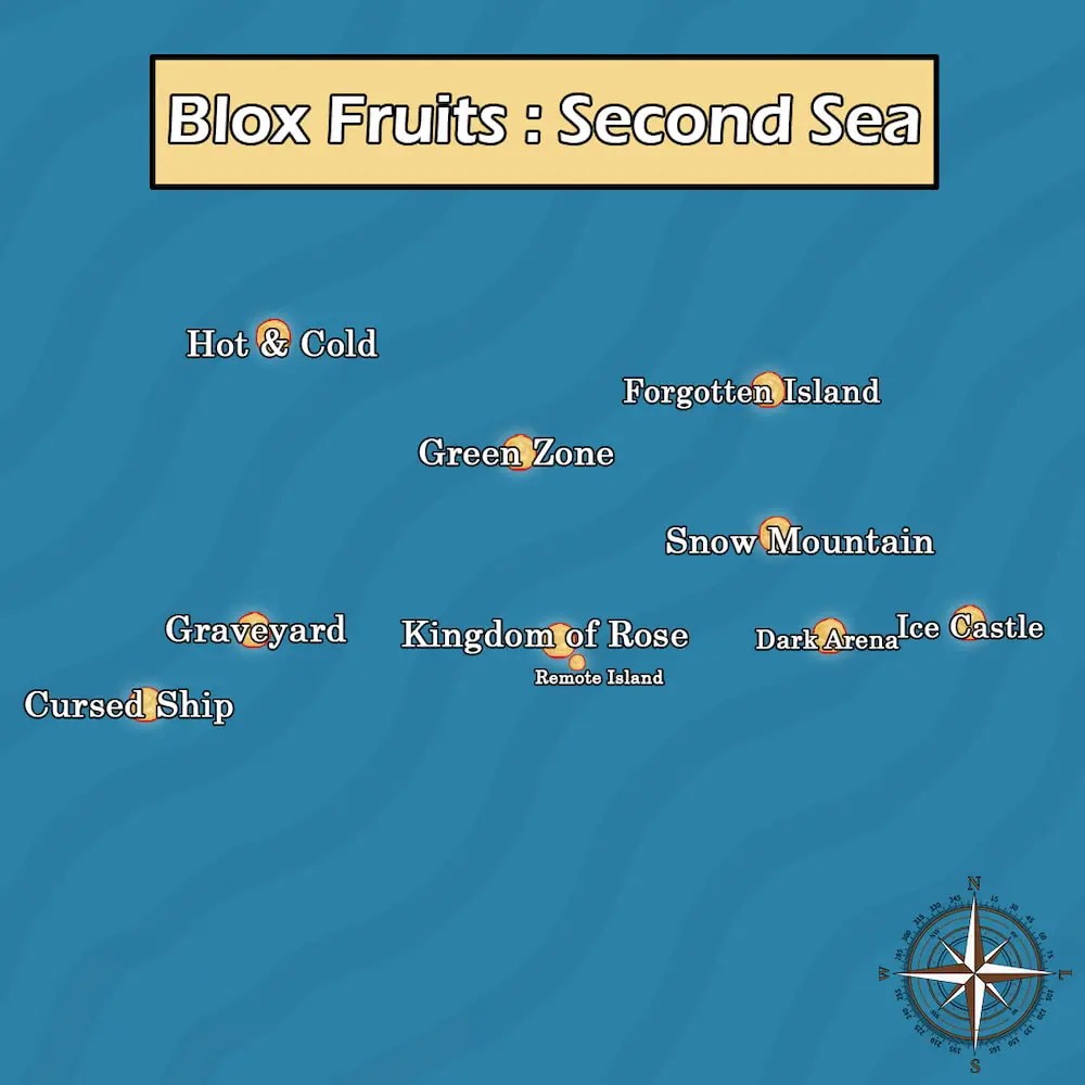 Bản đồ chi tiết các đảo tại Sea 2 (Tân Thế Giới) trong Blox Fruits