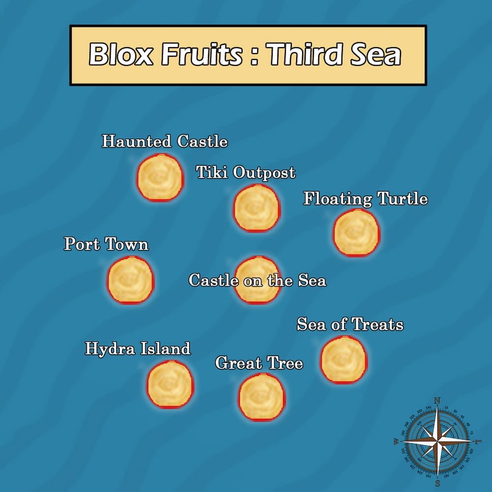 Bản đồ chi tiết các đảo tại Sea 3 trong Blox Fruits