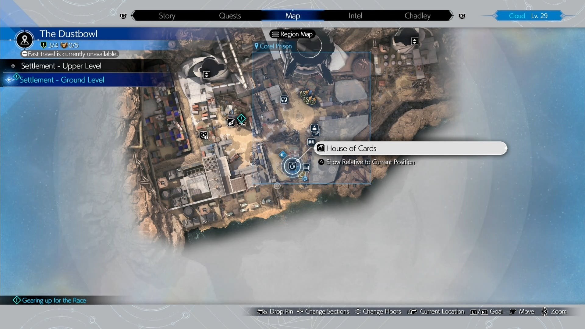 Bản đồ Dustbowl hiển thị vị trí của một địa điểm thức ăn cho Piko trong Final Fantasy 7 Rebirth.