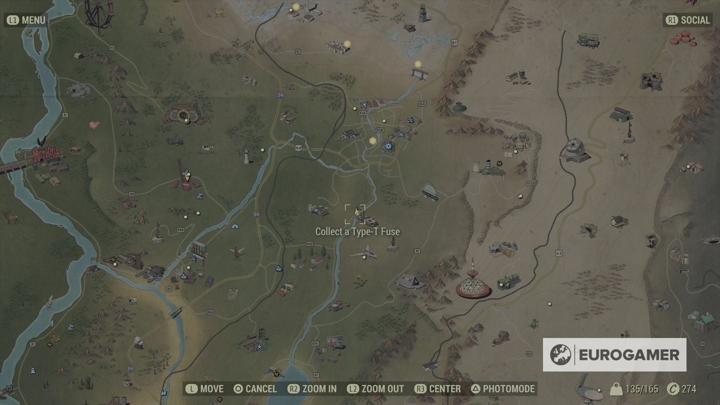 Bản đồ Fallout 76 phóng to khu vực Gregs Mine Supply nơi chứa Cầu chì Type-T