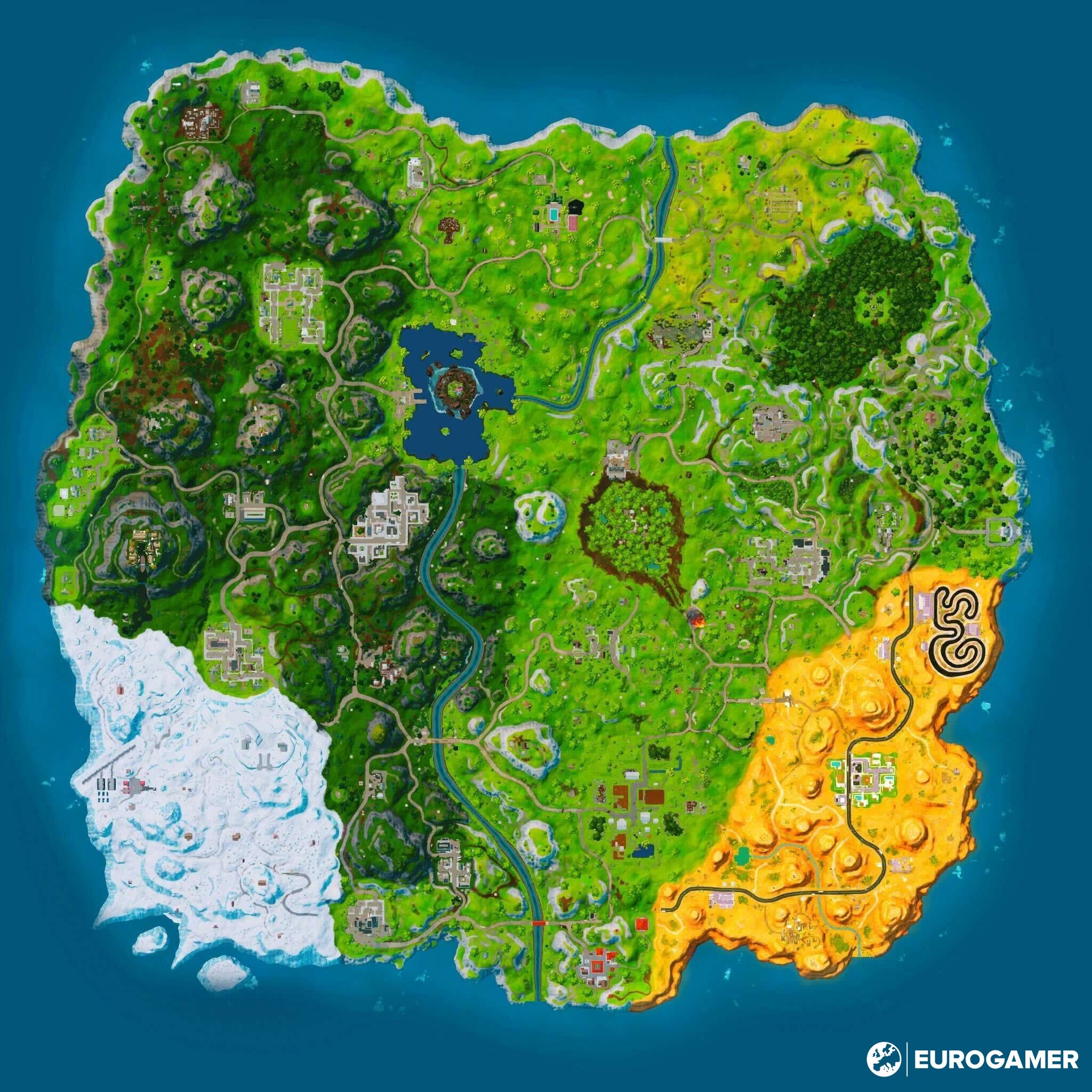 Bản đồ Fortnite OG được bao phủ bởi tuyết trong giai đoạn Mùa 7-8