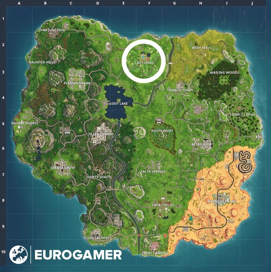 Bản đồ Fortnite Season 5 đánh dấu khu vực Lazy Links