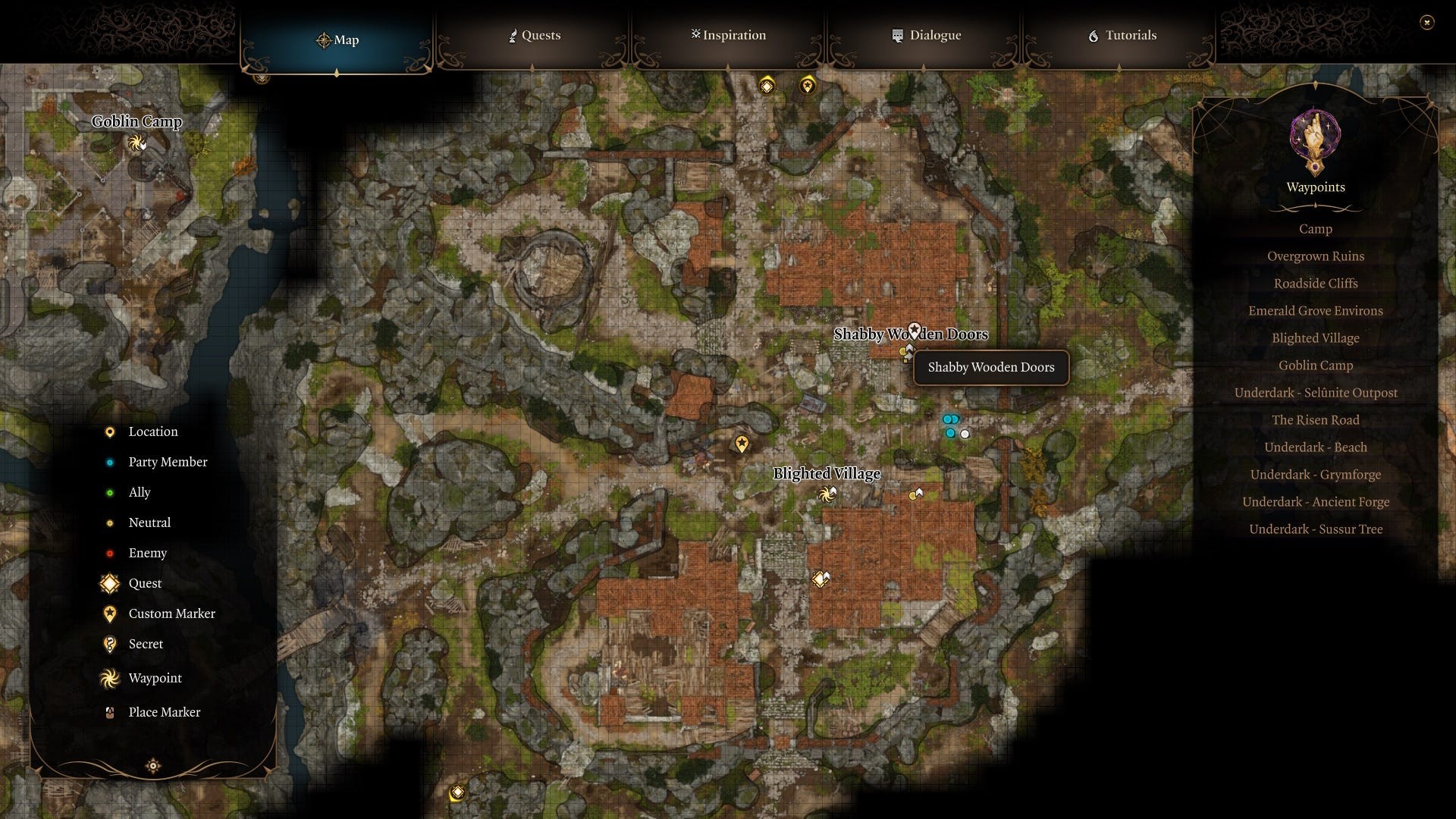Bản đồ hiển thị vị trí cửa gỗ cũ kỹ trong Blighted Village
