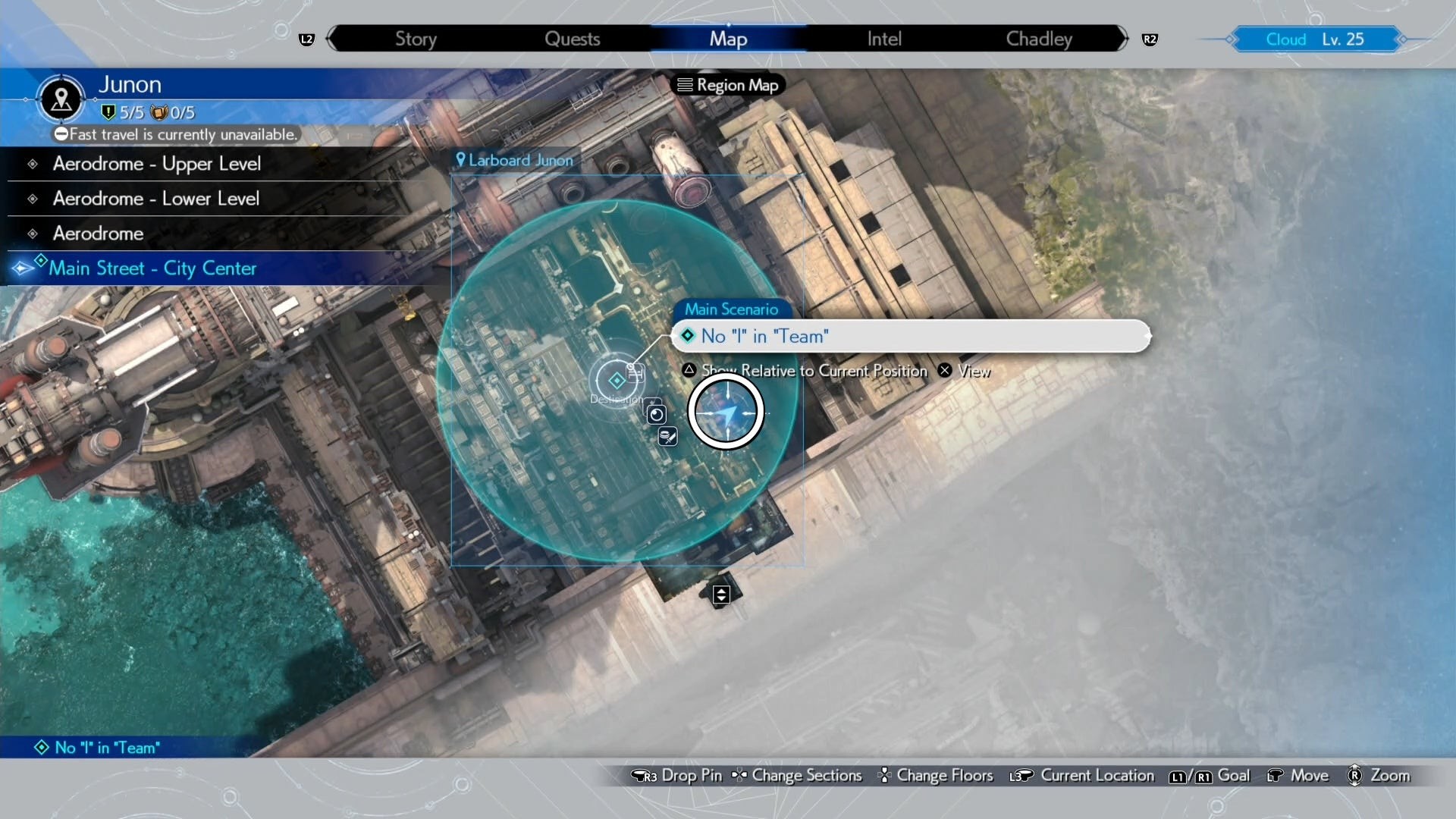 Bản đồ Junon Main Street hiển thị vị trí Seventh Infantry đầu tiên trong FF7 Rebirth