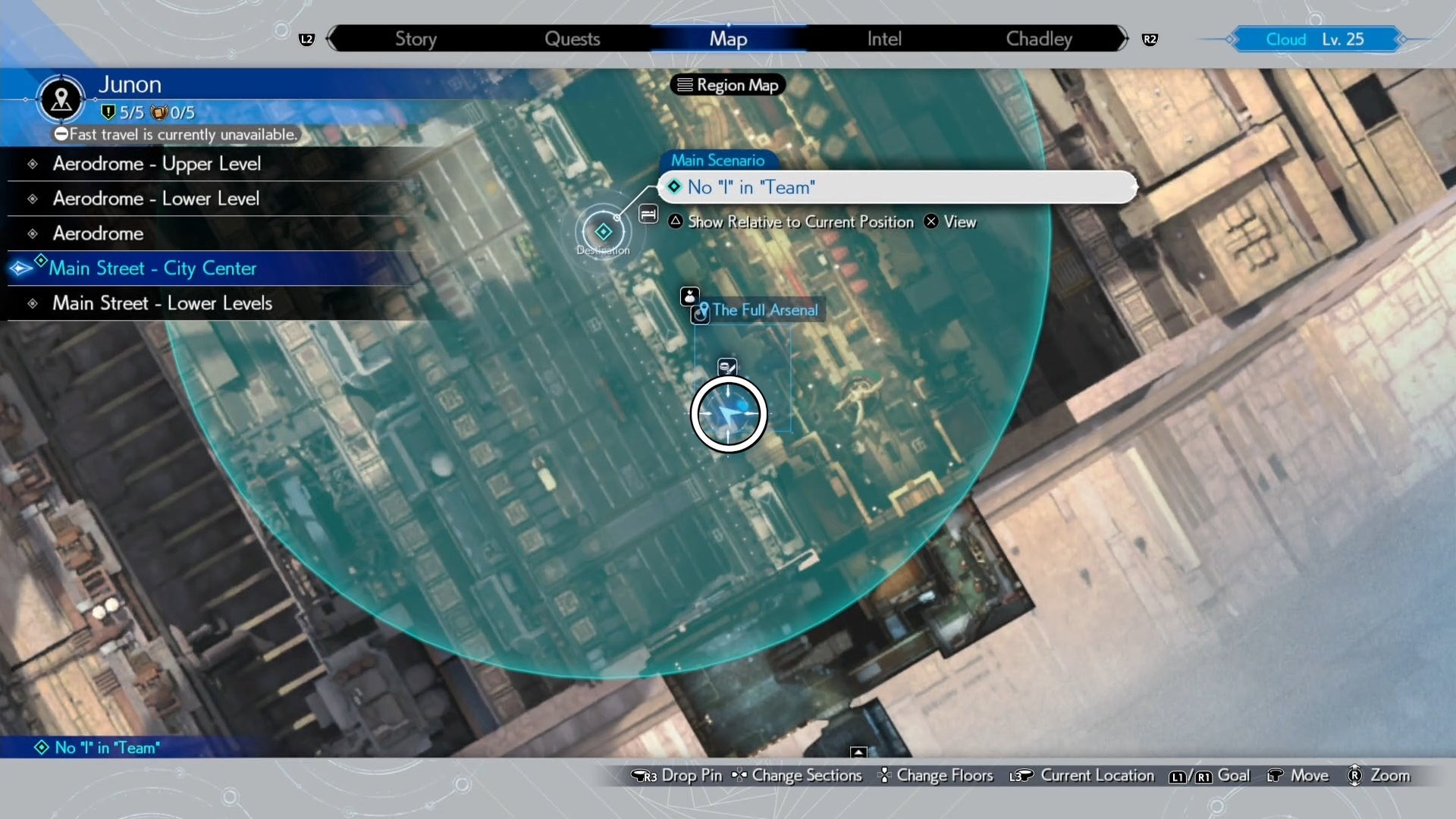 Bản đồ Junon Main Street hiển thị vị trí Seventh Infantry thứ hai trong FF7 Rebirth