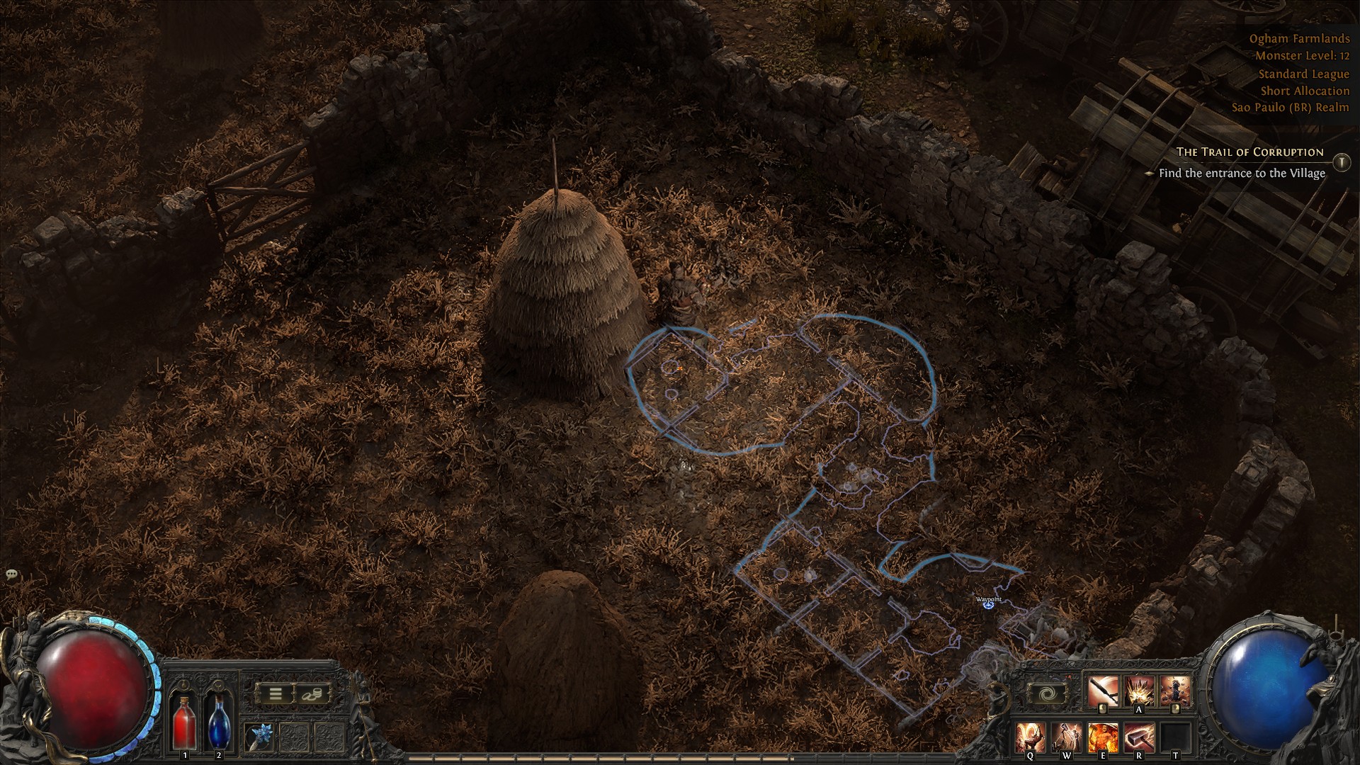 Bản đồ một khu vực trong Path of Exile 2 hiển thị bố cục và đường đi