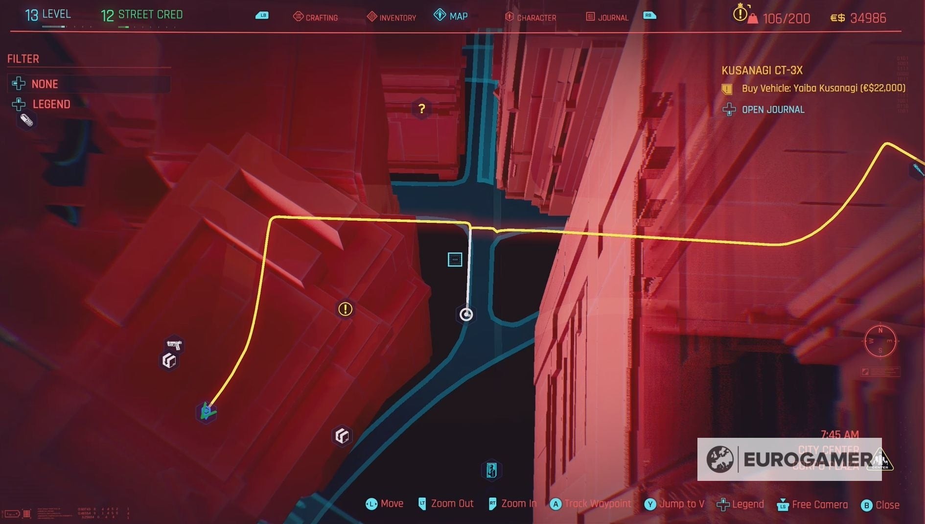 Bản đồ Night City chỉ vị trí Trung tâm Y tế Hành vi để tìm Mantis Blades Legendary miễn phí