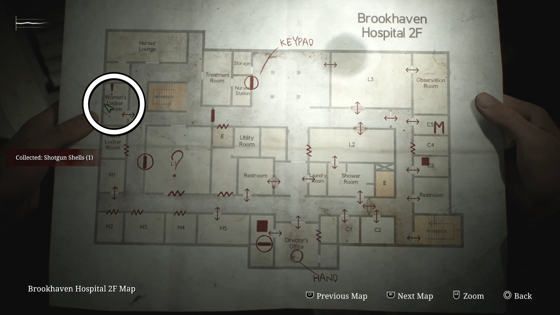 Bản đồ tầng 2 Bệnh viện Brookhaven trong Silent Hill 2 Remake chỉ vị trí Phòng thay đồ nữ nơi chứa Shotgun