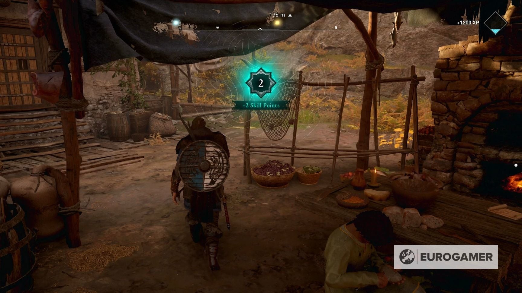Bản đồ thế giới mở AC Valhalla hiển thị biểu tượng Mystery màu xanh lam, nguồn kiếm XP và Skill Point hiệu quả