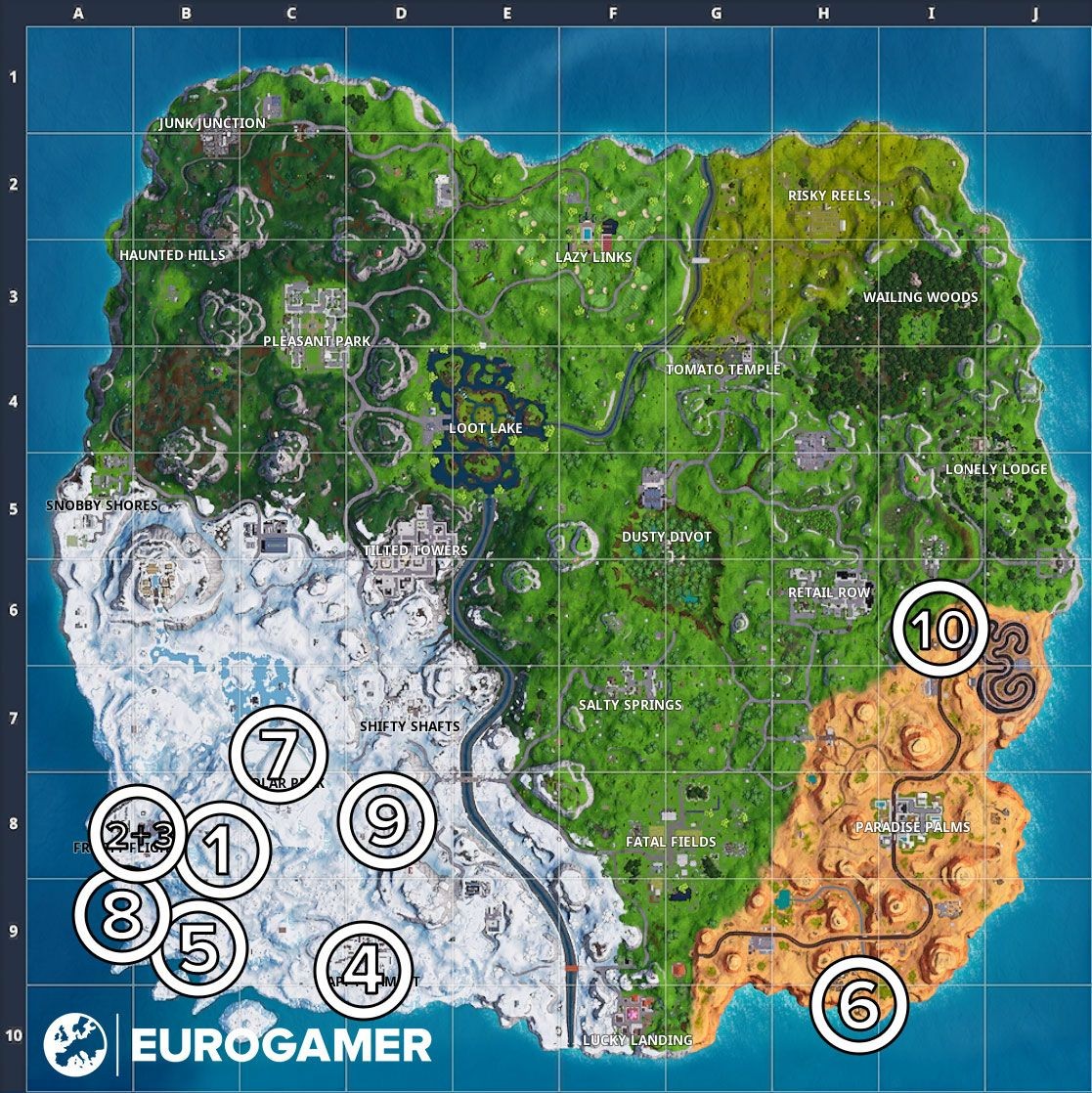 Bản đồ tổng hợp các vị trí Sao Chiến Đấu và Banner ẩn trong thử thách Snowfall Fortnite Season 7