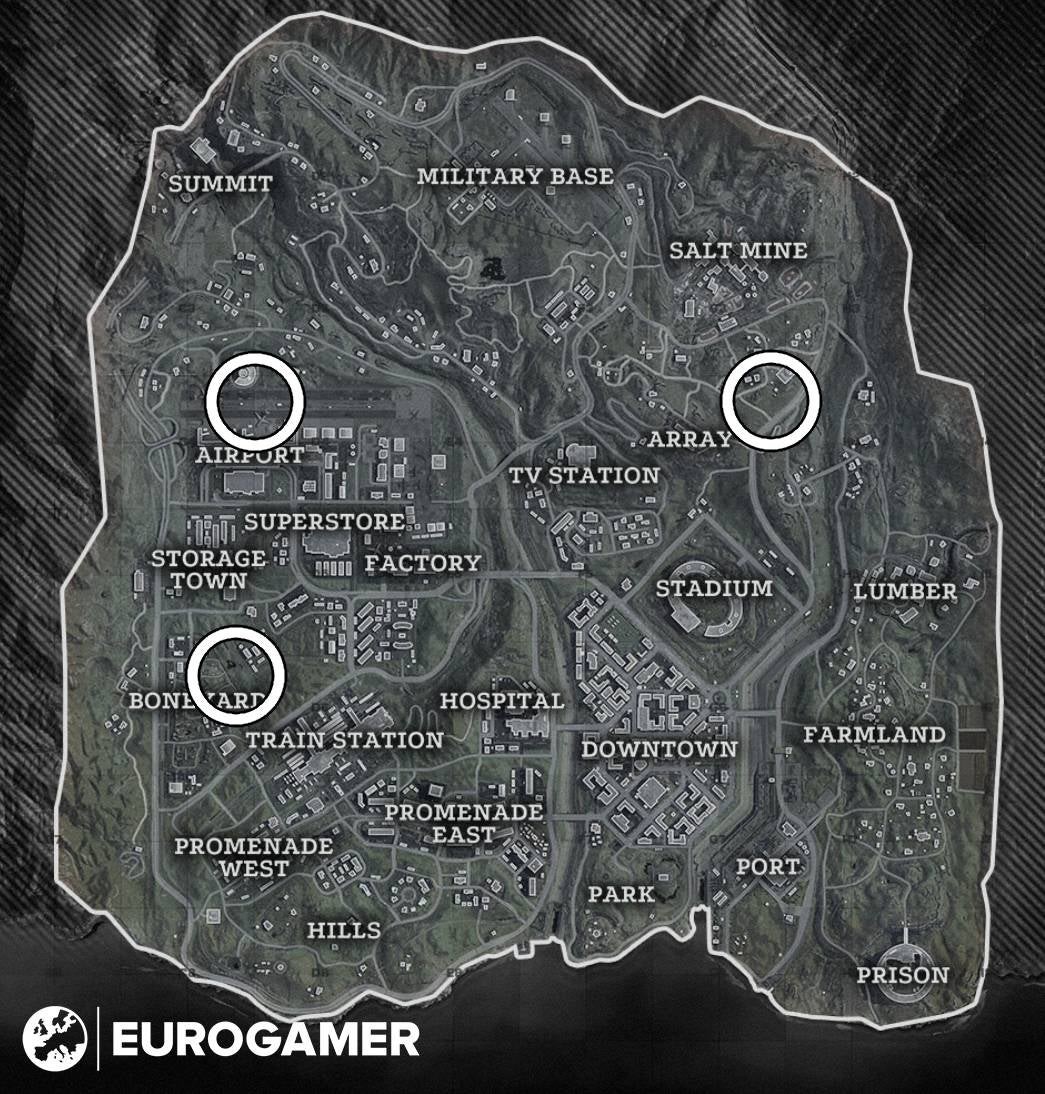 Bản đồ tổng quan vị trí 3 hầm WW2 Warzone Verdansk Mùa 6