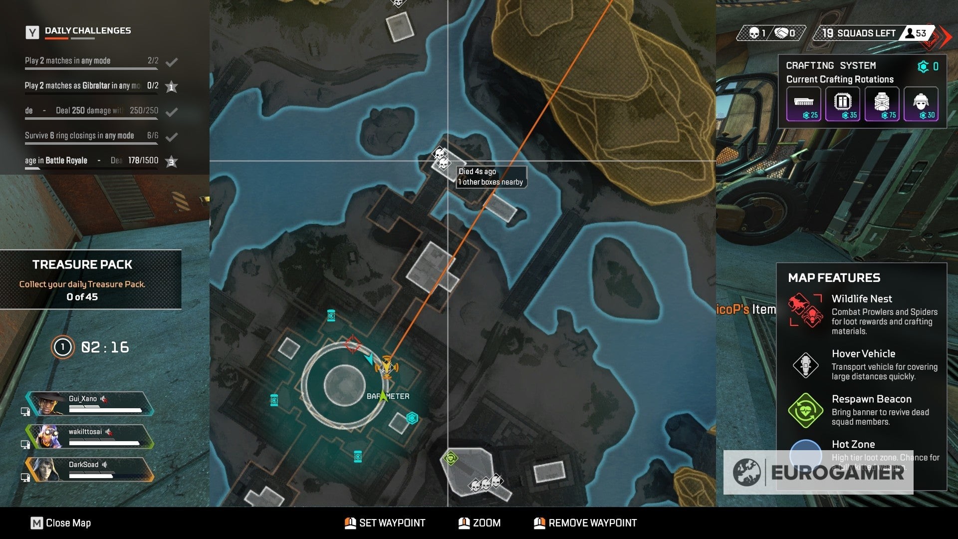 Bản đồ trong Apex Legends hiển thị vị trí deathbox nhờ kỹ năng Marked for Death của Ash
