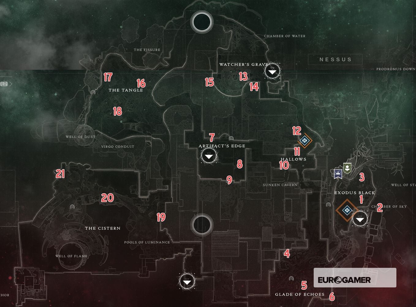 Bản đồ vị trí các rương khu vực tại Nessus trong Destiny 2