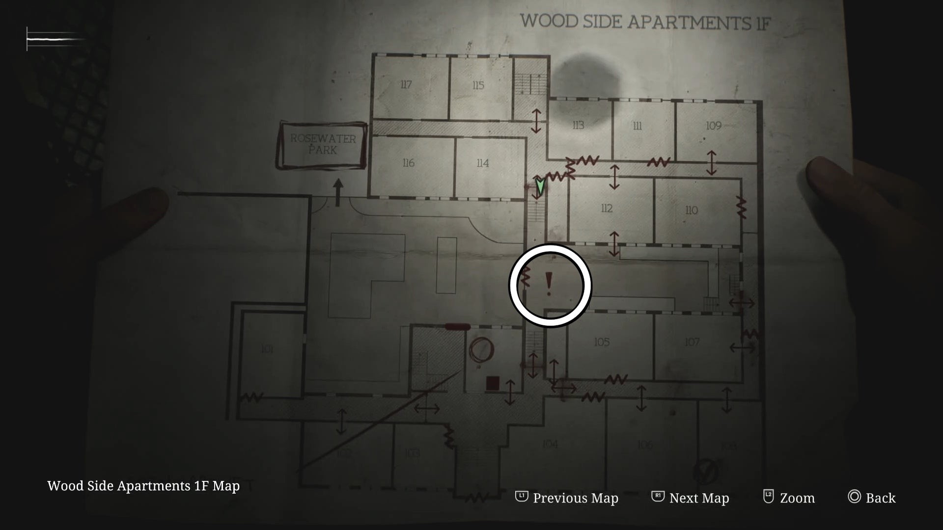 Bản đồ vị trí Đồng xu Người Phụ Nữ (Woman Coin) tại sân trong Wood Side Apartments Silent Hill 2