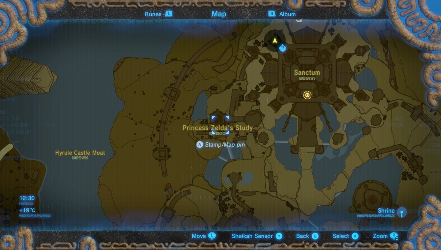 Bản đồ vị trí Ký ức 12 trong khuôn viên Lâu đài Hyrule