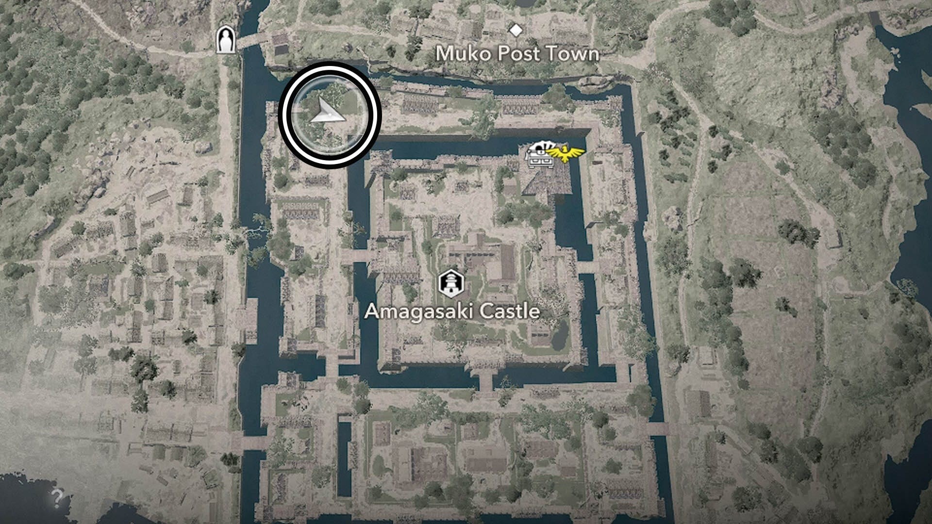 Bản đồ vị trí Samurai thứ năm tại Lâu đài Amagasaki trong Assassin's Creed Shadows