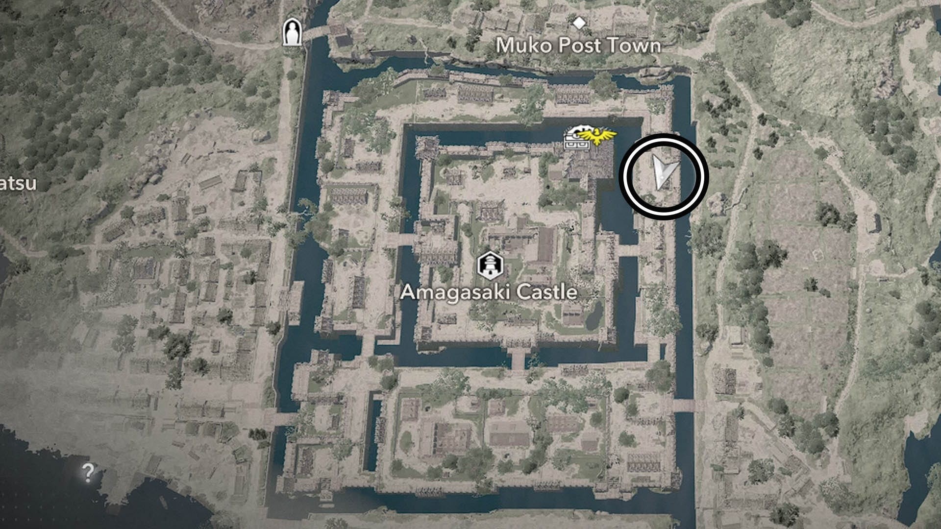 Bản đồ vị trí Samurai thứ tư tại Lâu đài Amagasaki trong Assassin's Creed Shadows