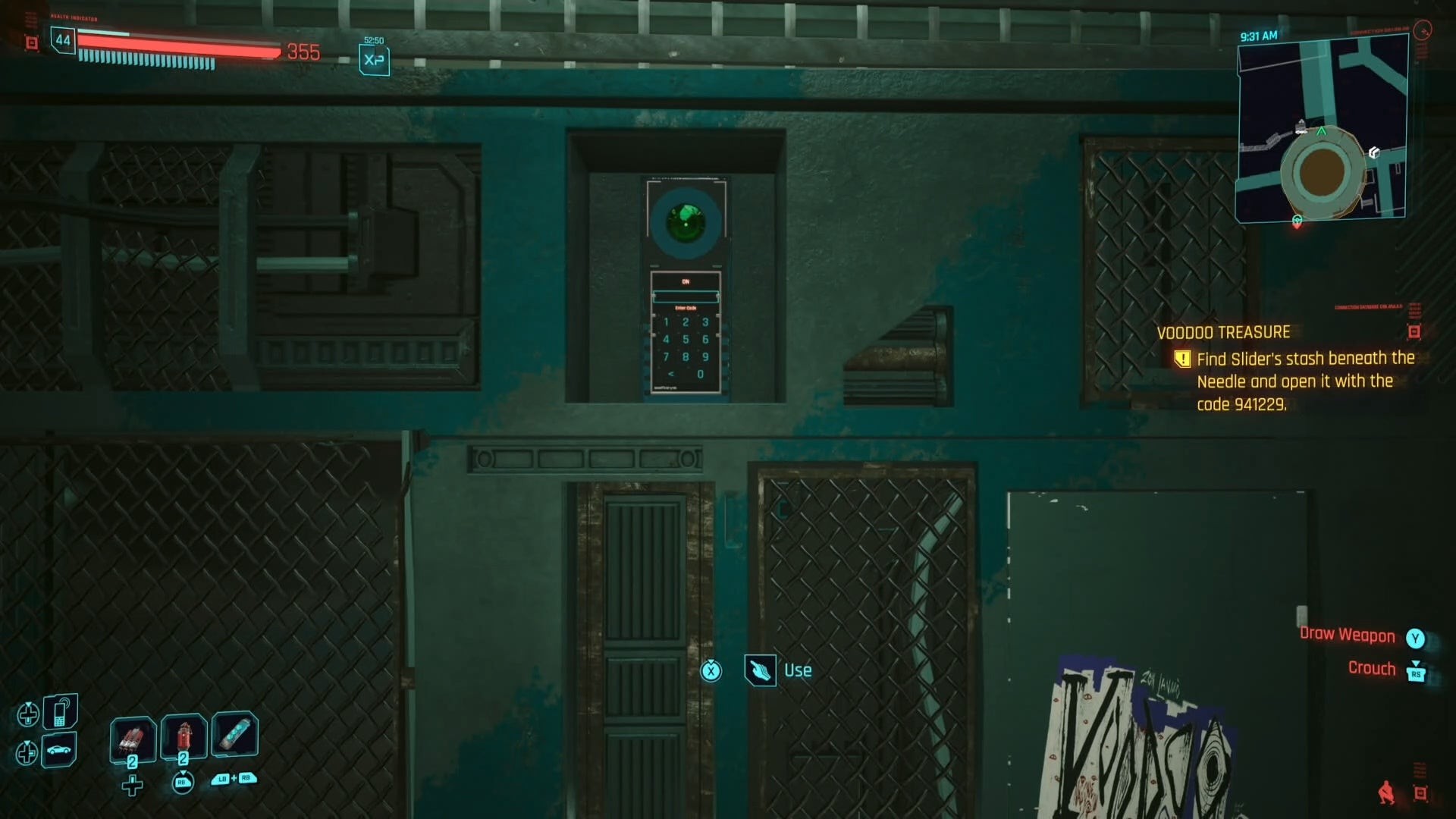 Bàn phím nhập mã 941229 để mở tủ đồ Voodoo Treasure trong Cyberpunk 2077