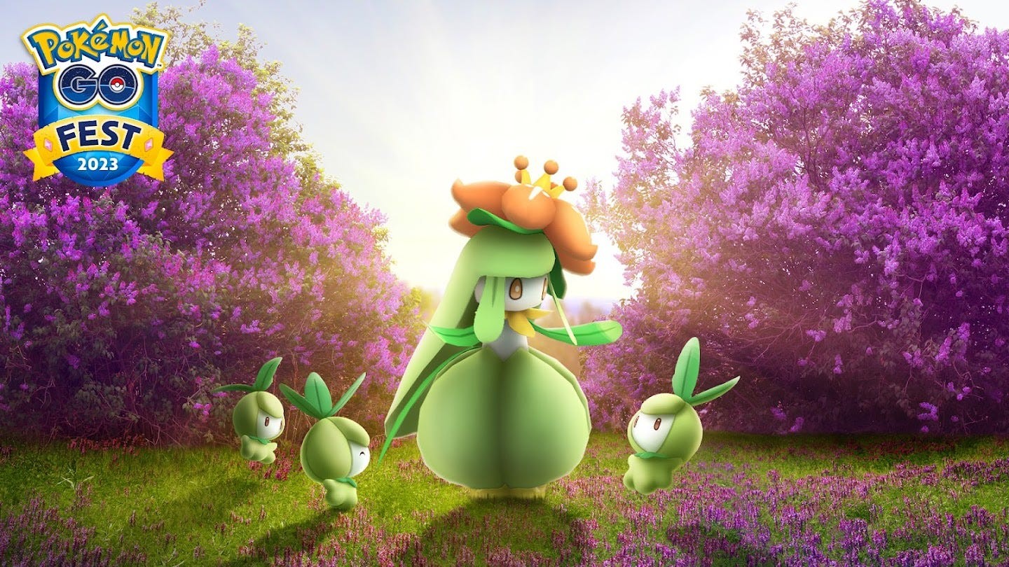 Banner sự kiện Glittering Garden Pokémon Go giới thiệu shiny Petilil