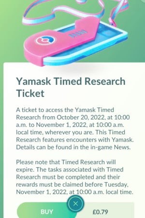 Banner sự kiện Nghiên cứu Giới hạn Yamask trả phí trong Pokémon Go Halloween 2022