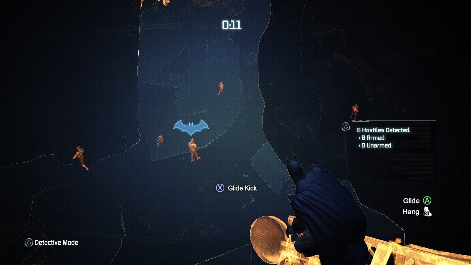 Batman nhắm vào một kẻ thù xa bằng cú đá lướt trong Arkham City