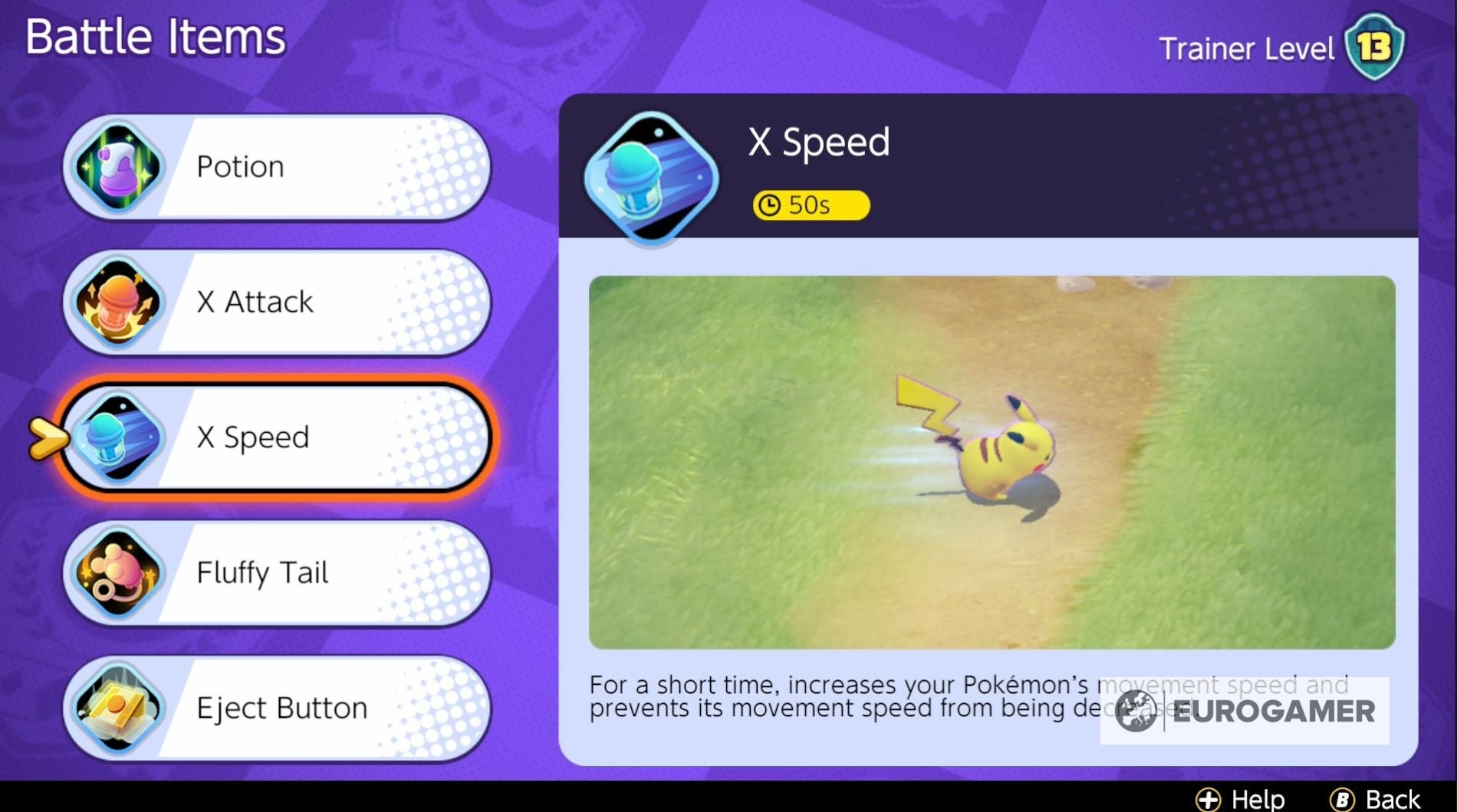 Battle Item X Speed được trang bị cho Lucario