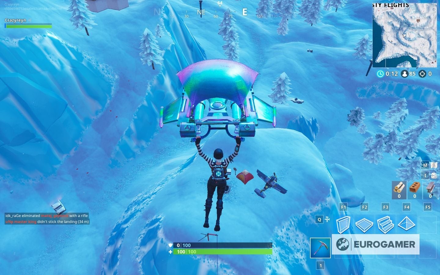 Biển báo cấm nhảy Fortnite gần khu cắm trại trên đồi phía Đông Nam Frosty Flights