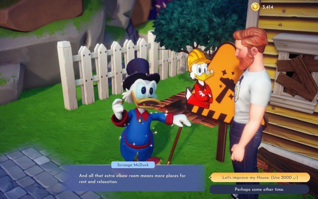 Biển báo công trình bên ngoài nhà cho phép nâng cấp ngoại thất và dung lượng chứa đồ Disney Dreamlight Valley