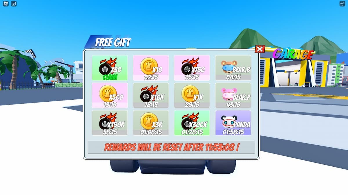 Biểu tượng nhận quà miễn phí Free Gift trong Super Kart Simulator