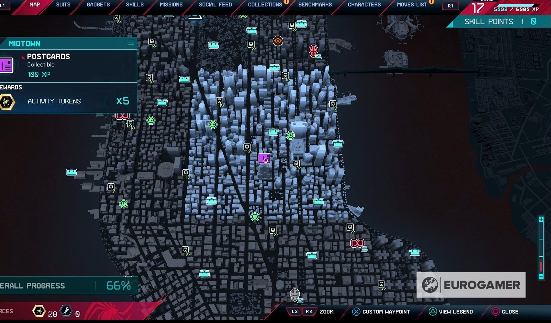 Biểu tượng vị trí bưu thiếp trên bản đồ Manhattan trong game