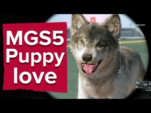 Big Boss vuốt ve D-Dog tại Mother Base trong Metal Gear Solid 5