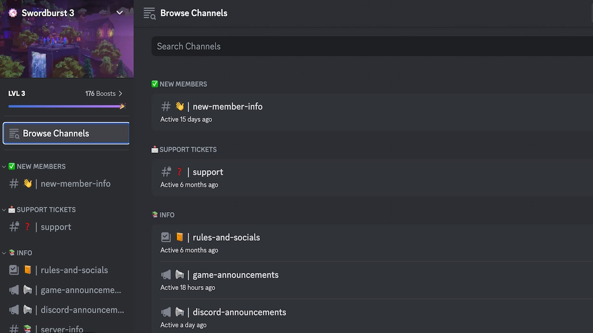 Các kênh chức năng trên máy chủ Discord chính thức của Swordburst 3