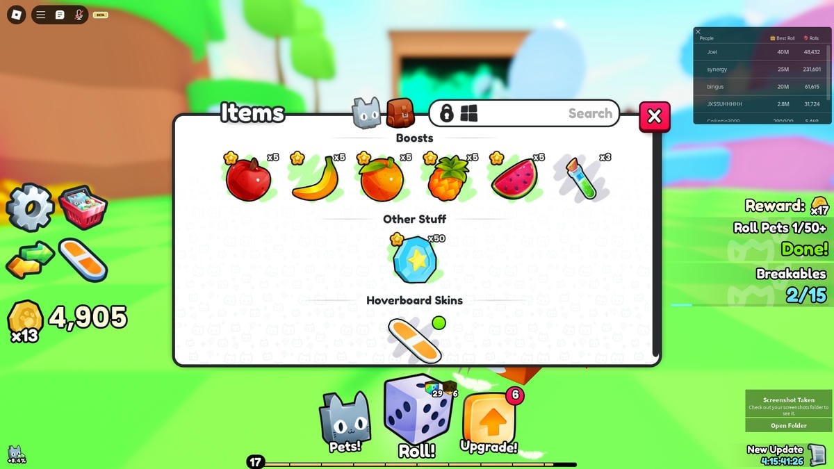 Các loại Potion và Trái cây tăng may mắn trong PETS GO Roblox được trưng bày