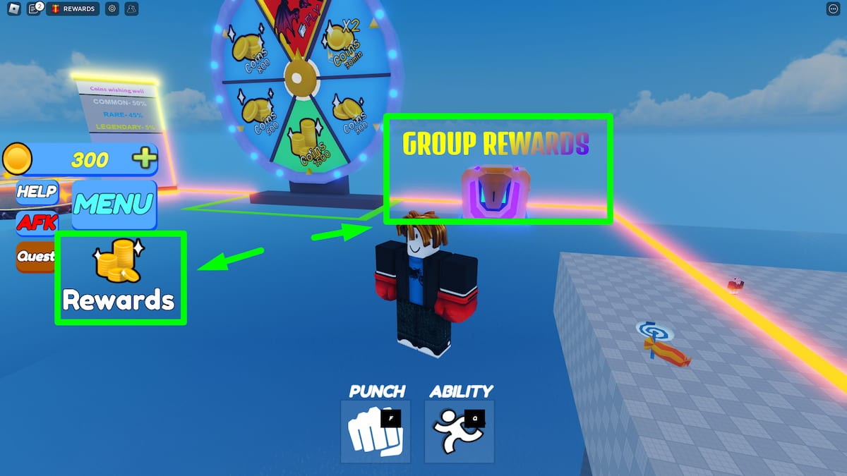 Cách nhận phần thưởng miễn phí khác trong Punch Ball qua phần thưởng hàng ngày và nhóm Roblox