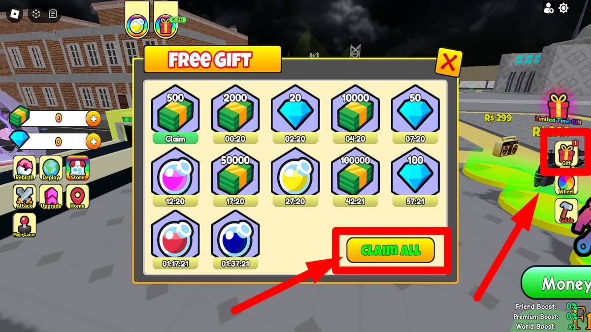 Cách nhận thêm phần thưởng miễn phí trong Toilet Defense Tycoon qua mục Quà tặng