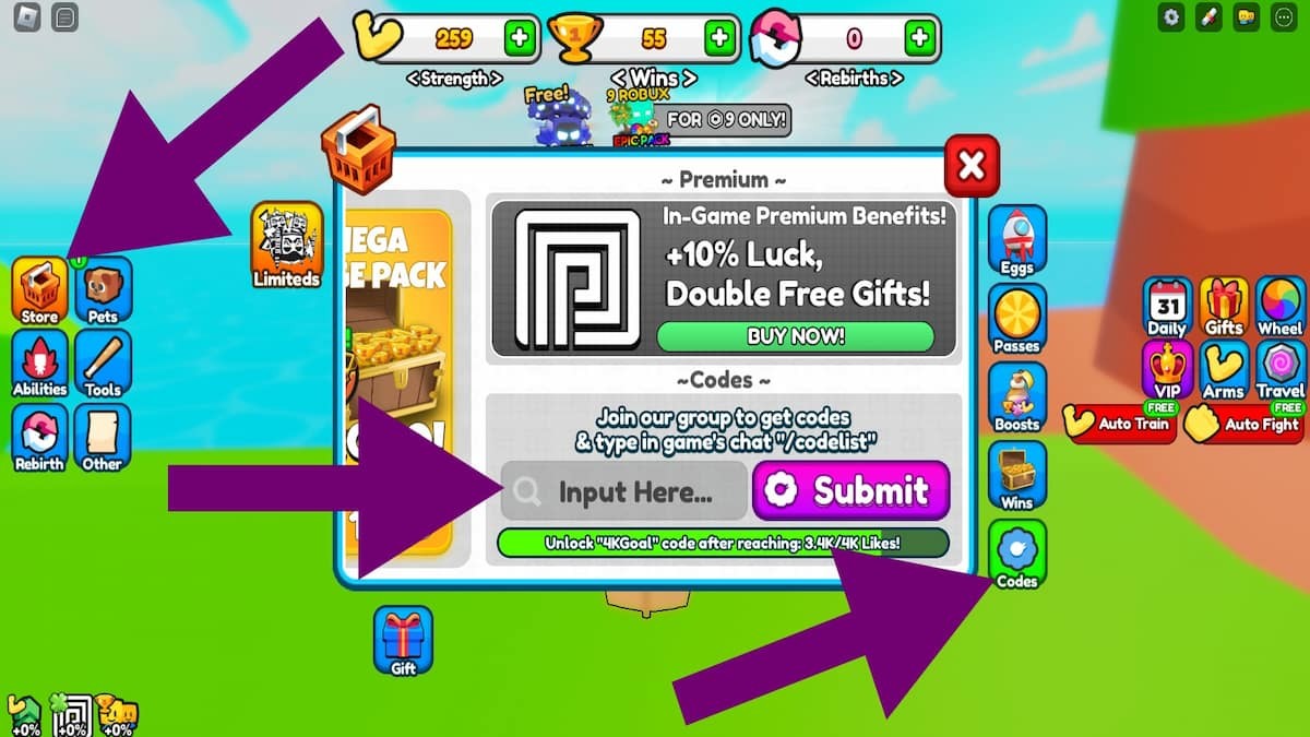 Cách nhập code trong game Roblox Strongest Smacker Simulator trên màn hình Store