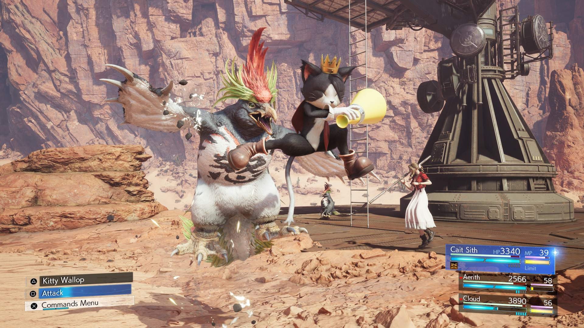 Cait Sith tấn công đơn lẻ trên không trong trận chiến FF7 Rebirth